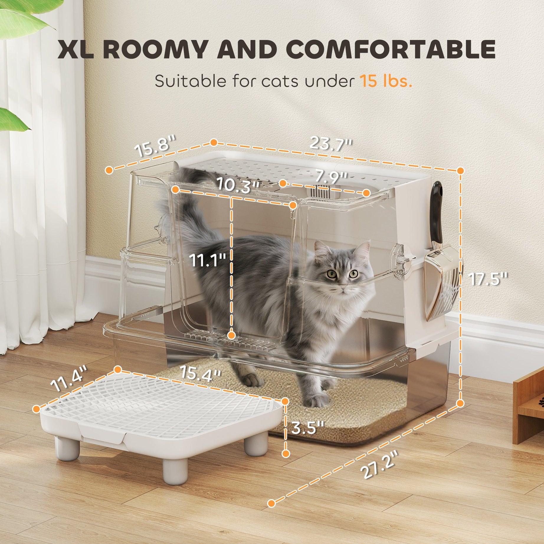 Xl Stainless Steel Litter Box W Flip Top Scoop Step Side Entry