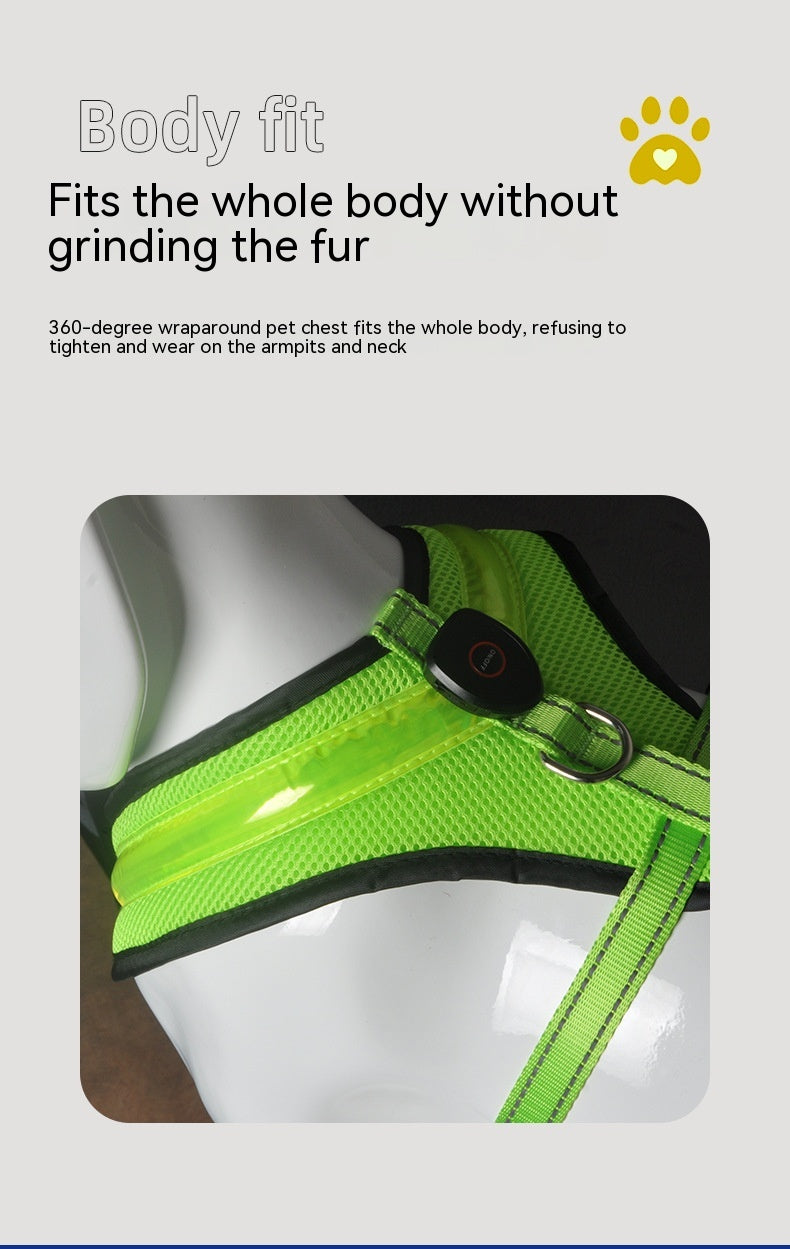LED Luminous Dog Harness USB Charging Chest Strap Vest Pet Safety