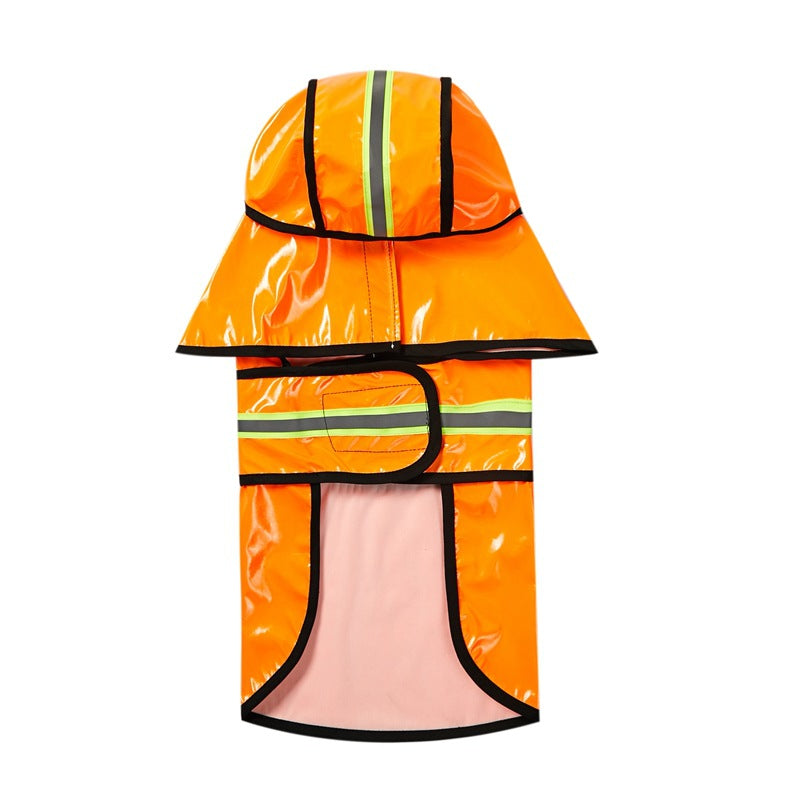 Dog Raincoat Waterproof Pu Leather Back Reflective Stripe Poncho
