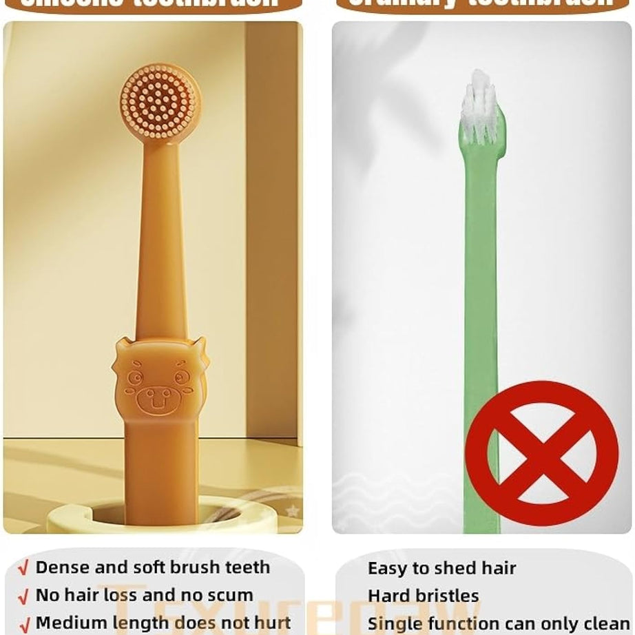 360 Angle Dog Toothbrush With Tongue Cleaning Brush Silicone Pet