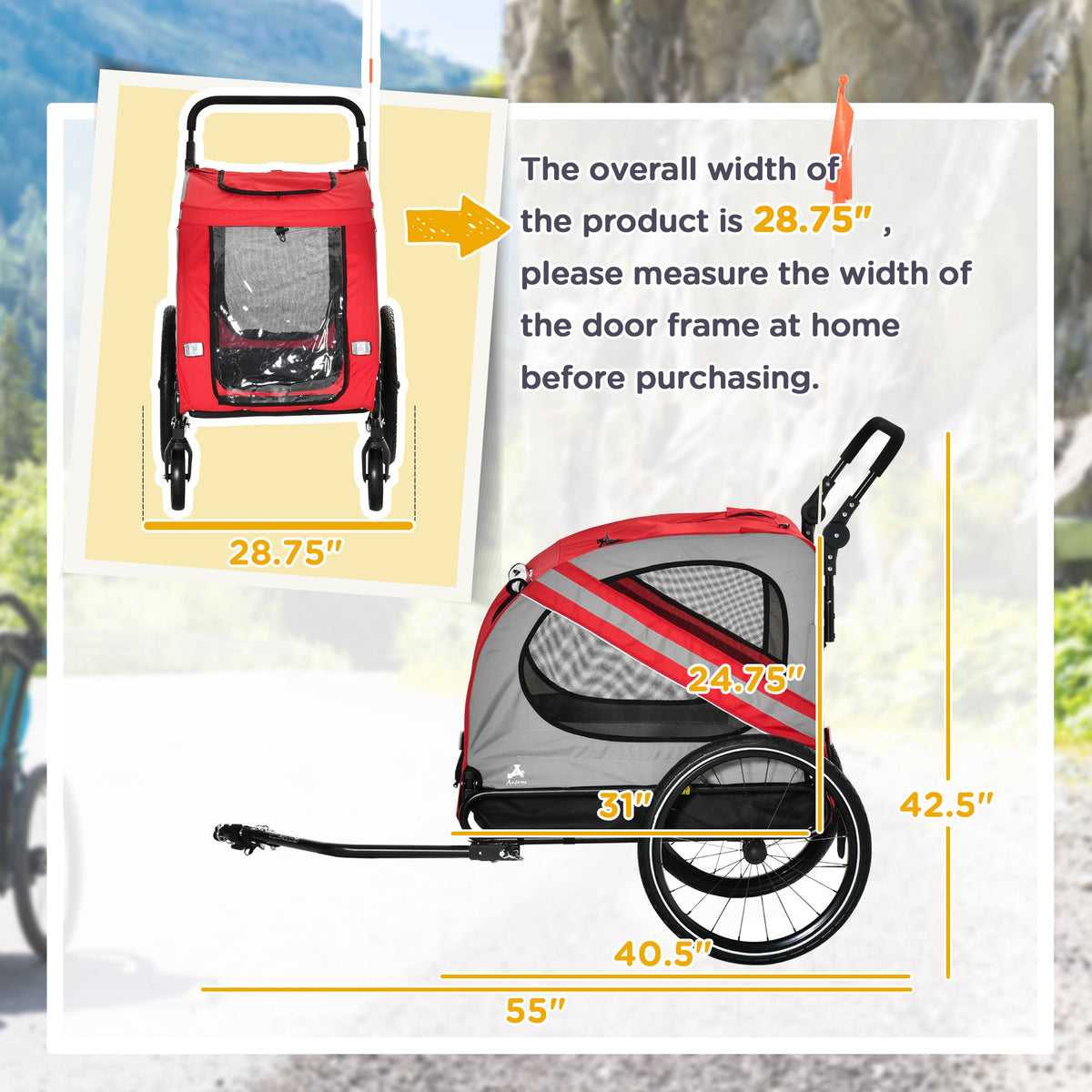 2-in-1 Pet Bike Trailer For Small Medium Dogs Road-visibility Dog