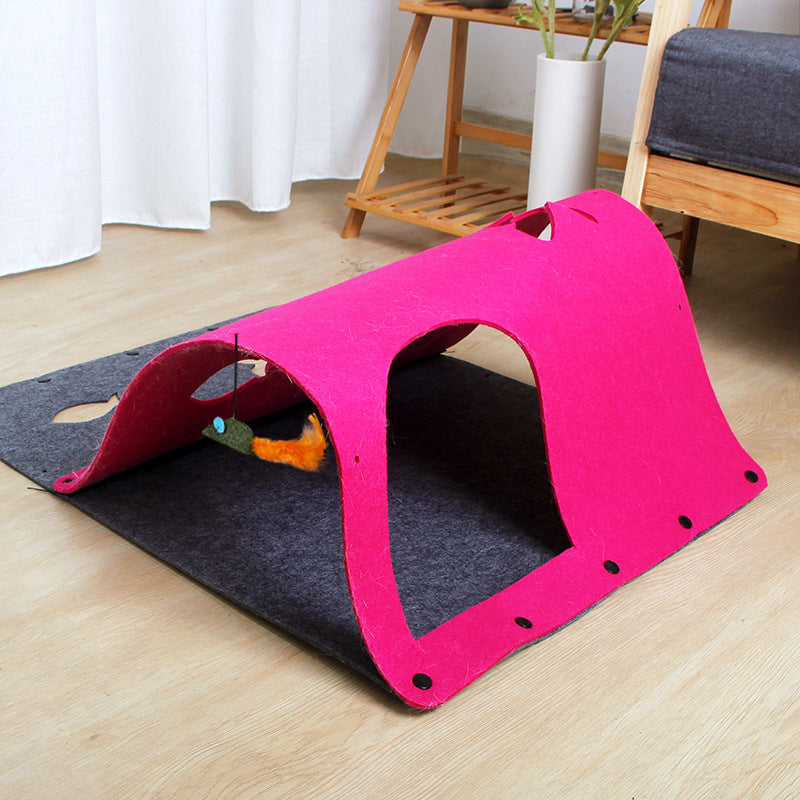2-in-1 Diy Combined Cat Tunnel Toy Removable Felt Nest House Puppy
