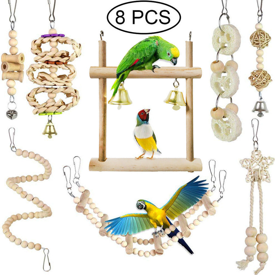 Parrot Chewing Toy Bird Log Swing Set Of 8