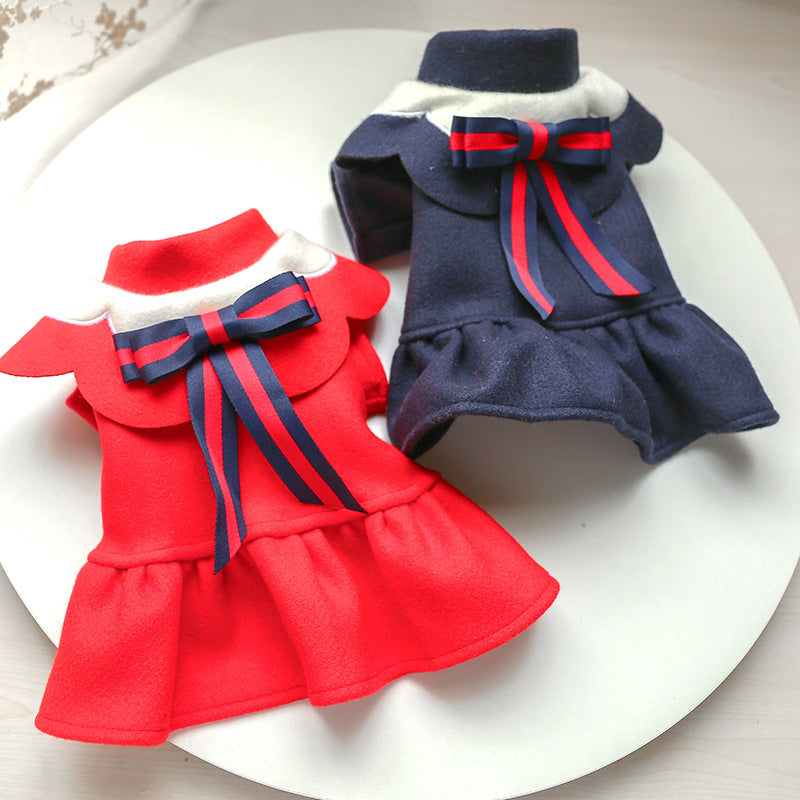 Pet Dog Cat Autumn And Winter Woolen Cloth Student British Style