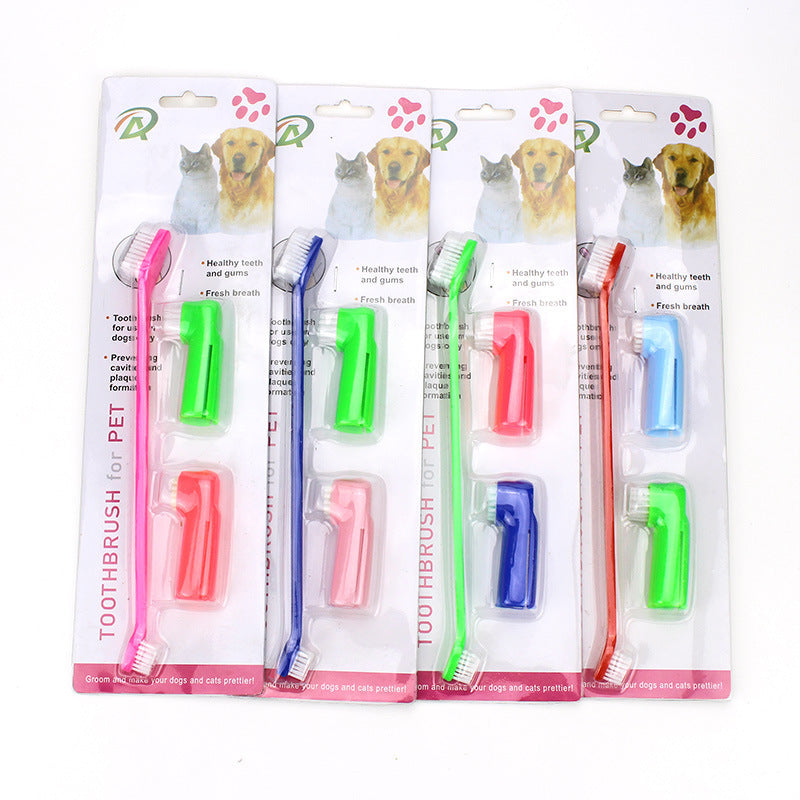 Pet Toothbrush Three-piece Set Double-headed