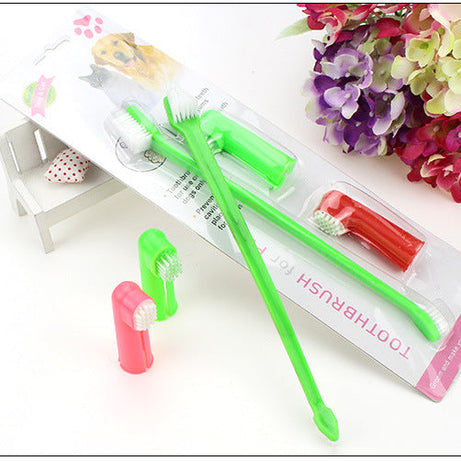 Pet Toothbrush Three-piece Set Double-headed