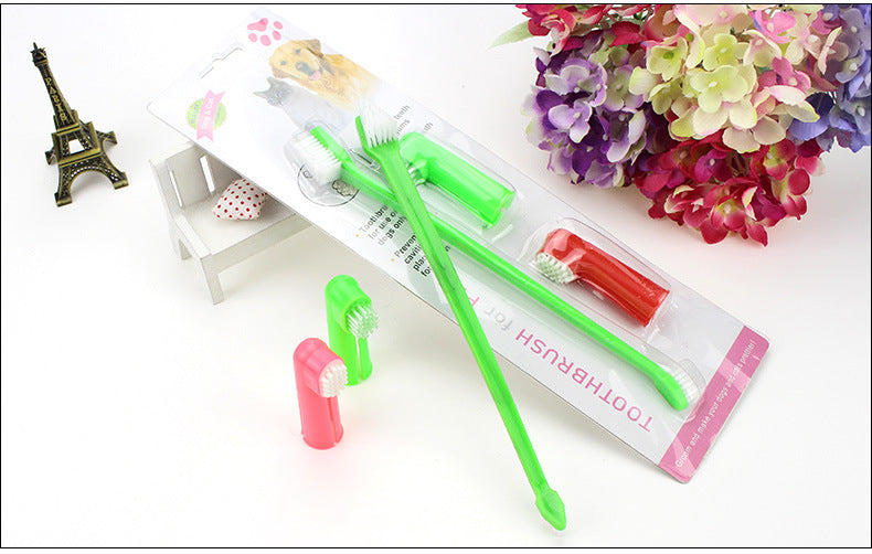 Pet Toothbrush Three-piece Set Double-headed
