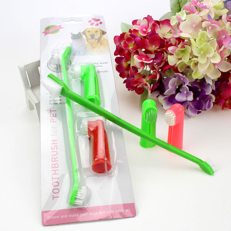 Pet Toothbrush Three-piece Set Double-headed