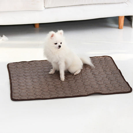 Summer Cooling Pet Sleeping Ice Silk Mat (Brown Set & Brown)