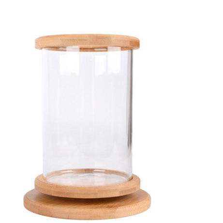 Small Office Glass Aquarium Bamboo Base Mini Fish Tank Decoration