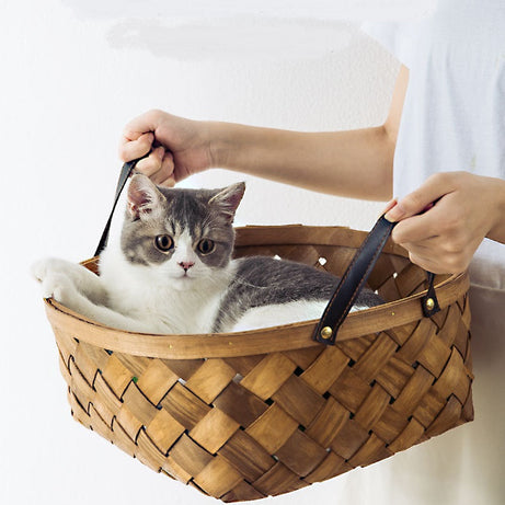 Bamboo Rattan Cat Bed House Kennel Nest Dog Tent Summer Sofa