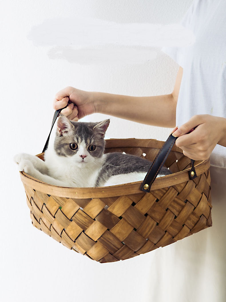 Bamboo Rattan Cat Bed House Kennel Nest Dog Tent Summer Sofa