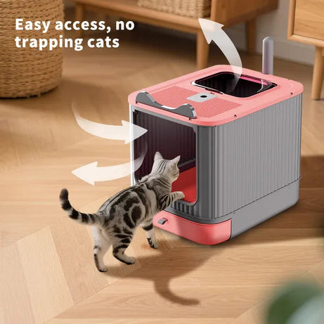 Elevated Leak Proof Elf Pink Cat Litter Box Made Of Sturdy