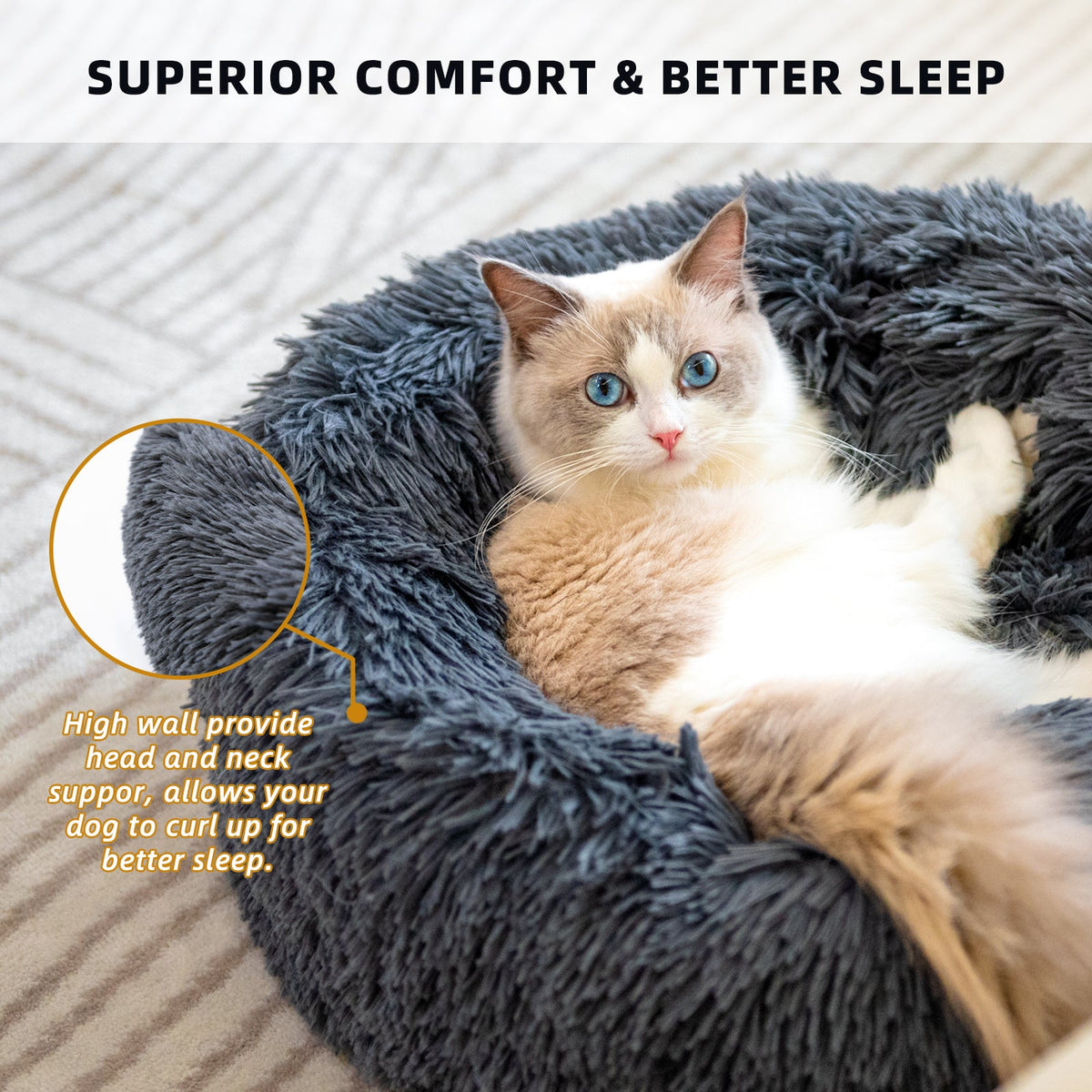 Dog Beds For Small Dogs Round Plush Cat Litter Kennel Pet Nest Mat (Dark Grey & Light Grey)