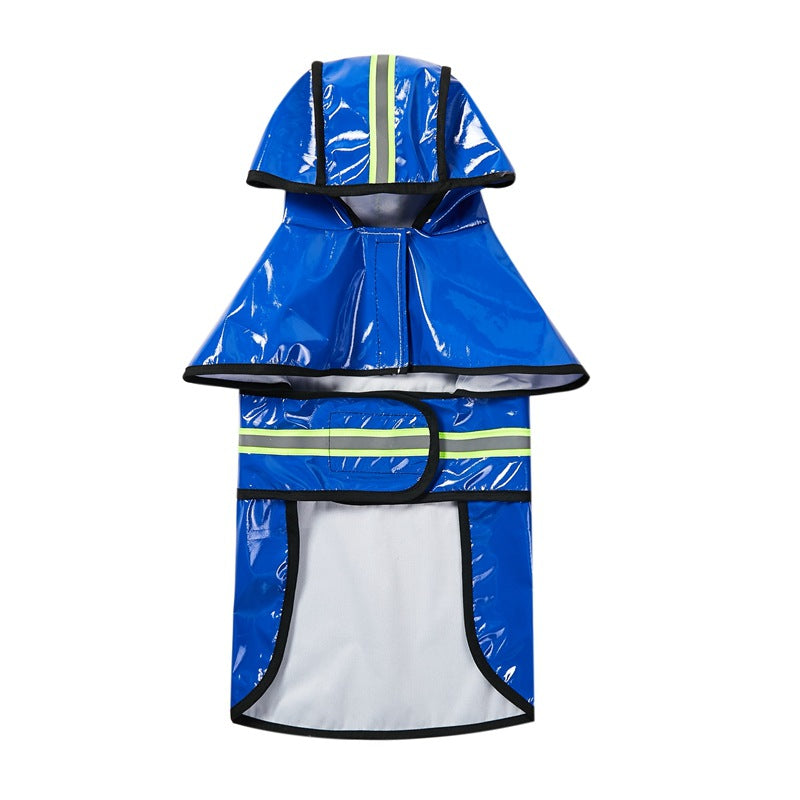 Dog Raincoat Waterproof Pu Leather Back Reflective Stripe Poncho