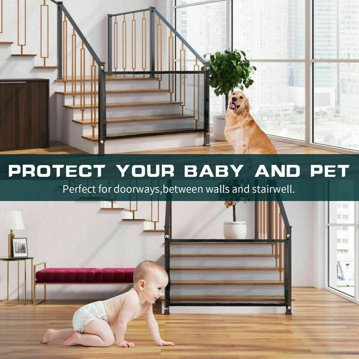 Pets Dog Cat Baby Safety Gate Mesh Fence Magic Portable Guard Net