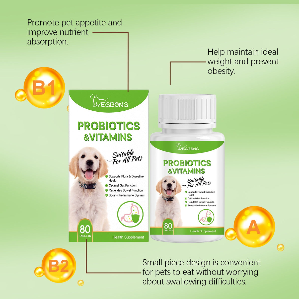 Pet Probiotics Vitamin Tablets For Dogs Cats Gut Health Supplement