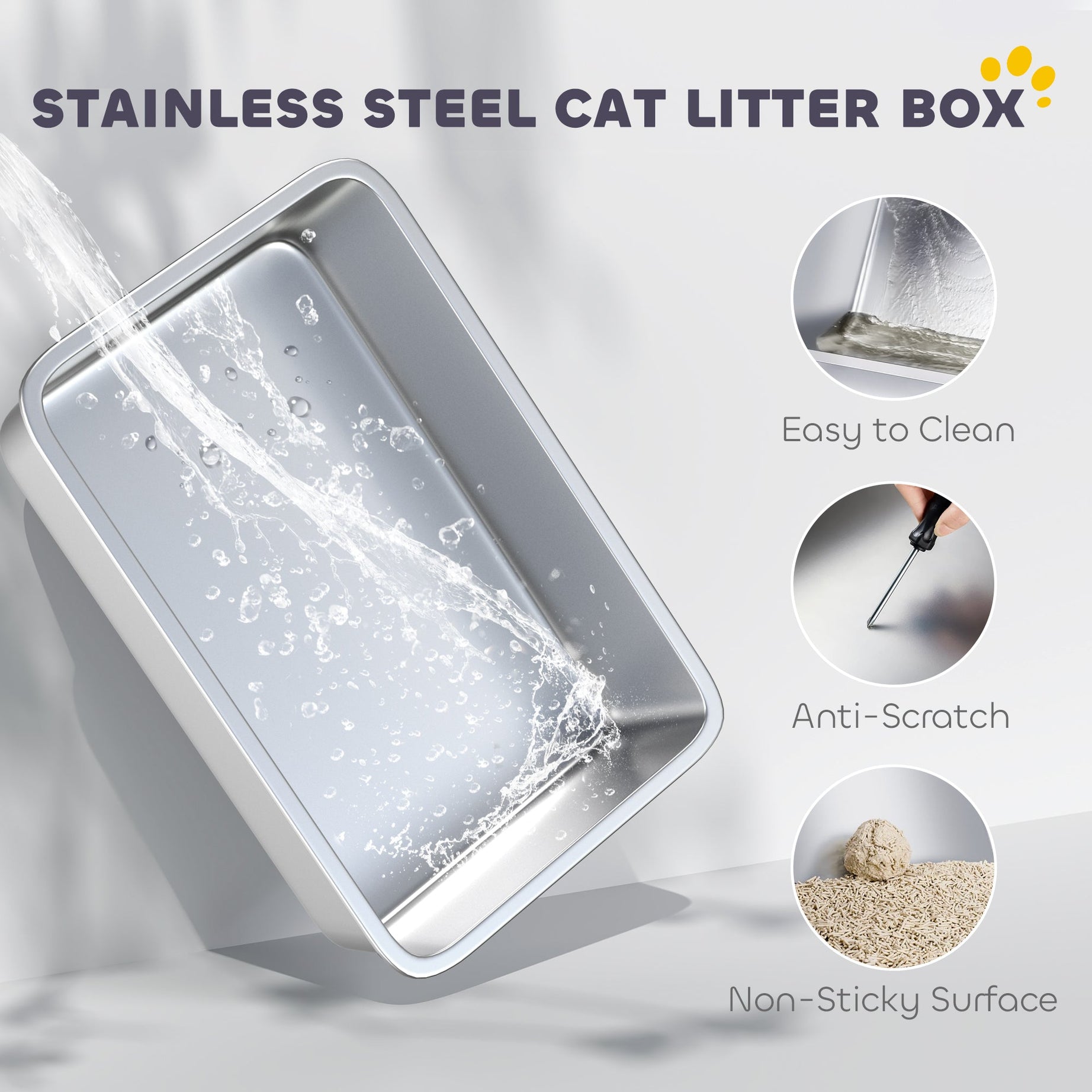 Extra Large Stainless Steel Cat Litter Box For Big Cats With Flip