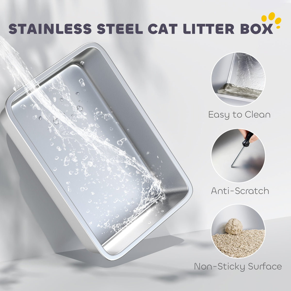 Extra Large Stainless Steel Cat Litter Box For Big Cats With Flip
