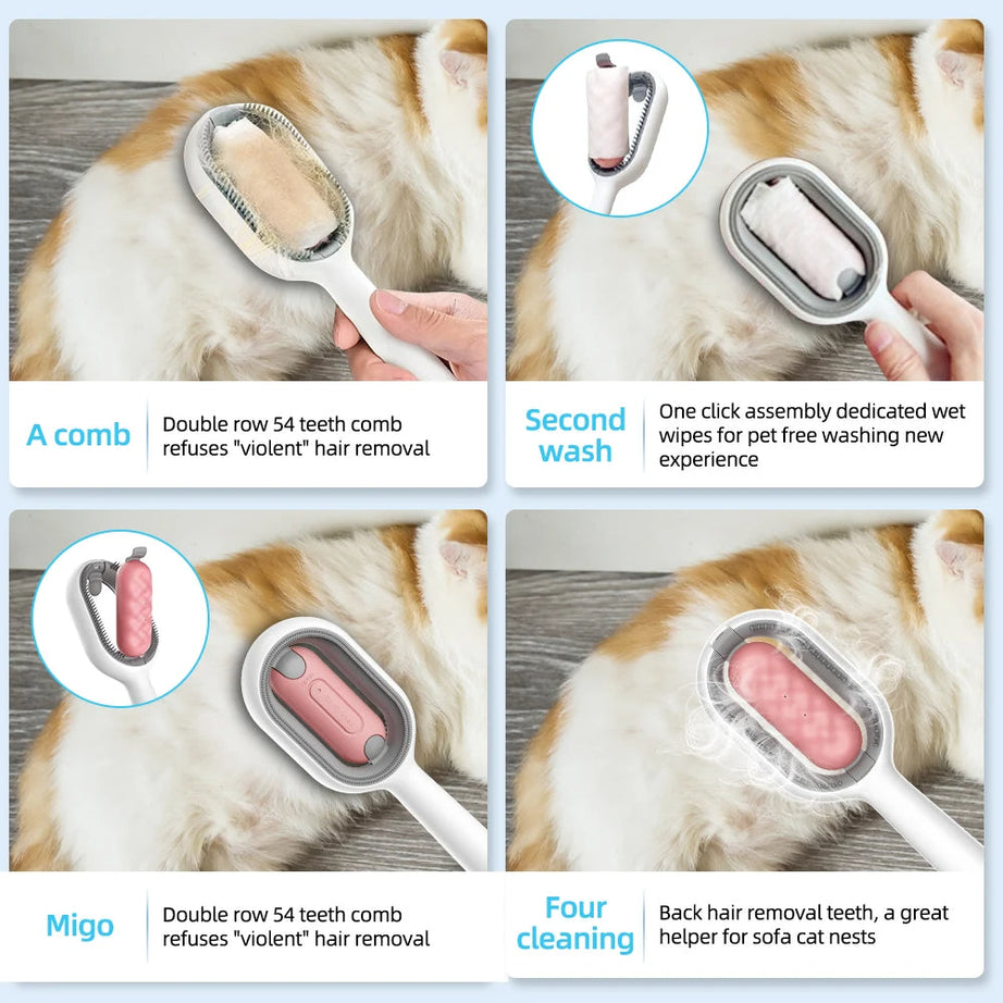 Cat Hair Brush With Water Sticky For Cats 4 In-1 Grooming Creative