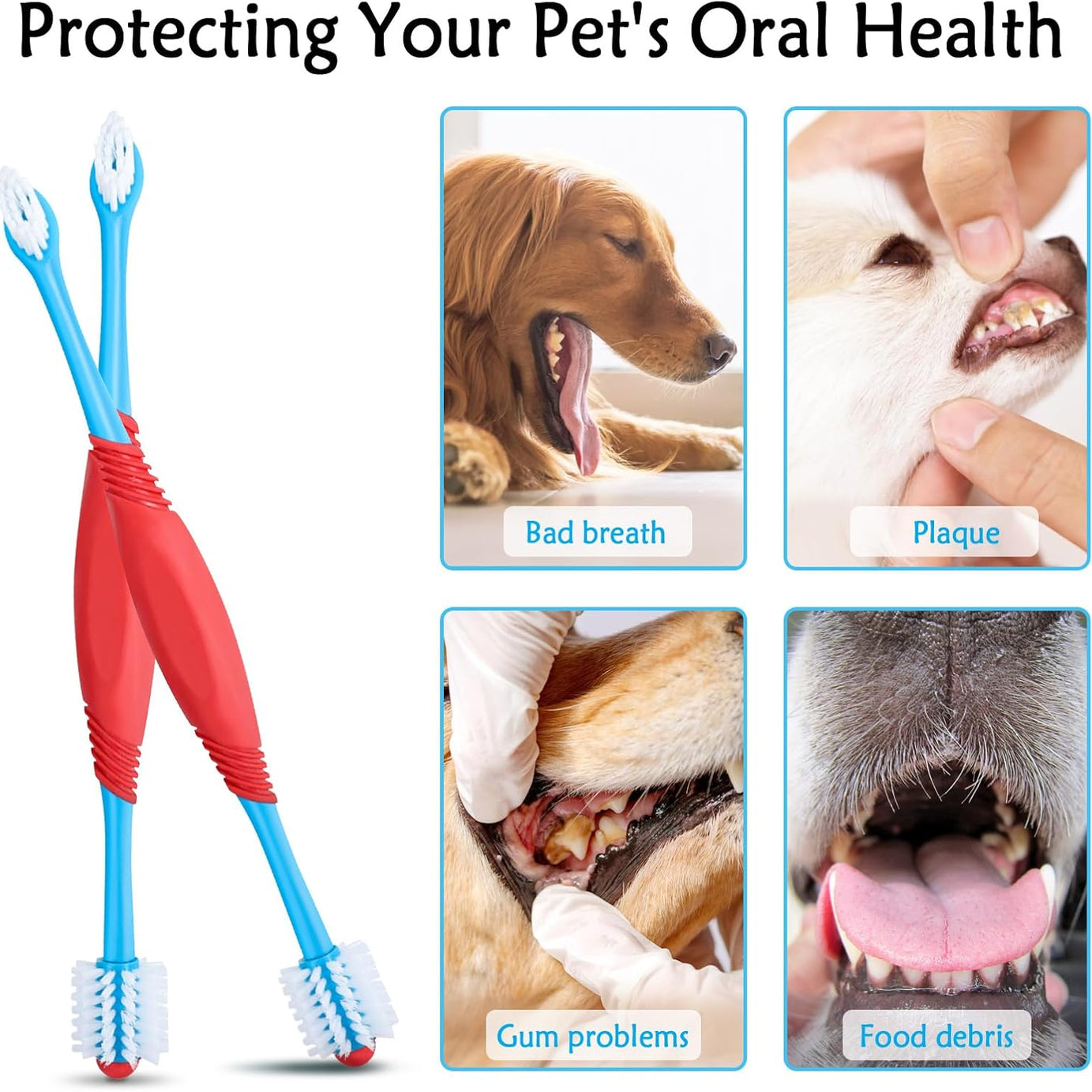 Dog Toothbrush 360 Degree Tooth Brush Dual Head Brushing Kit Non