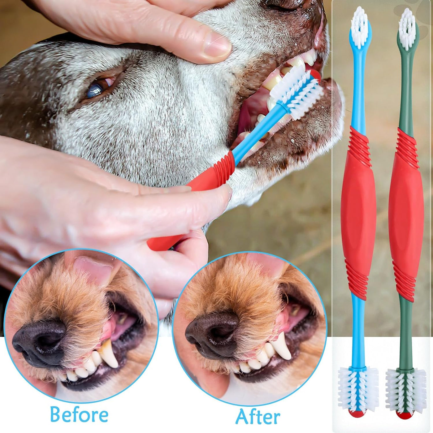 Dog Toothbrush 360 Degree Tooth Brush Dual Head Brushing Kit Non