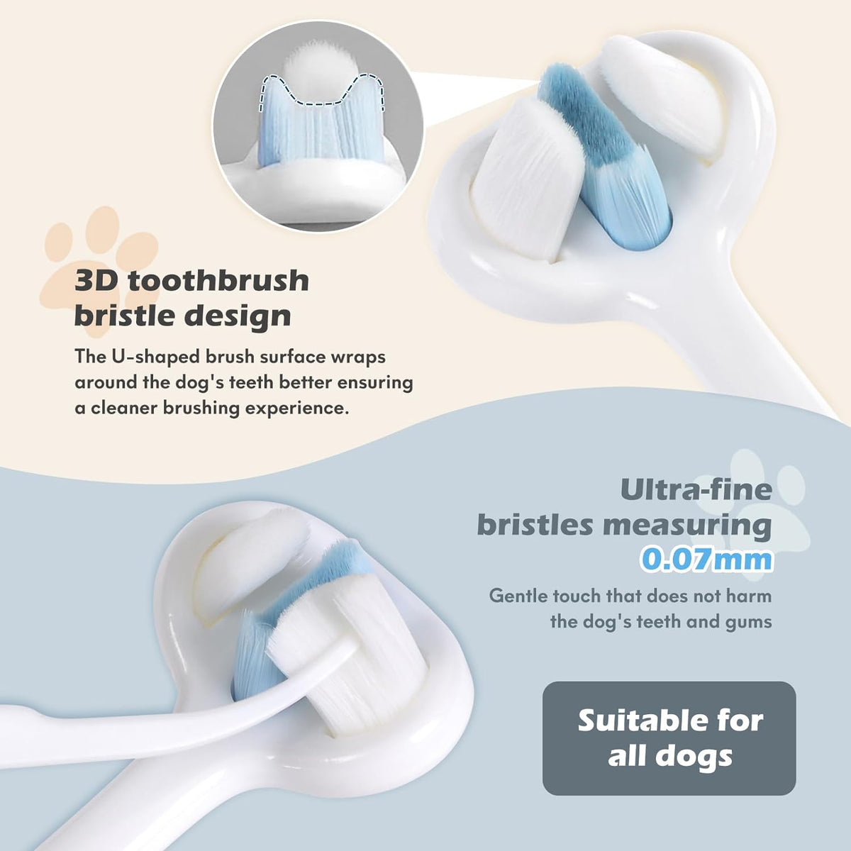 Ultra Soft Nano Bristles Dog Toothbrush Pet Dental Care Kit 3 Sided