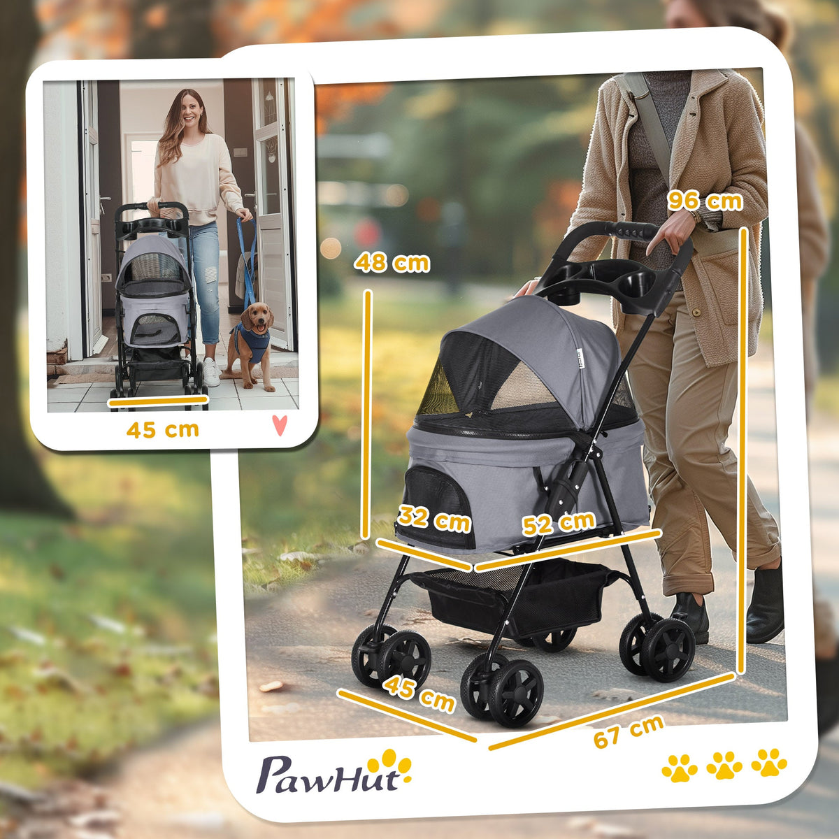 Pawhut Dog Pram Stroller Foldable Pet Pushchair With 4 Wheels