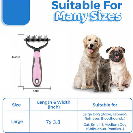 Grooming Brush For Pet Dog Cat Deshedding Tool Rake Comb Fur