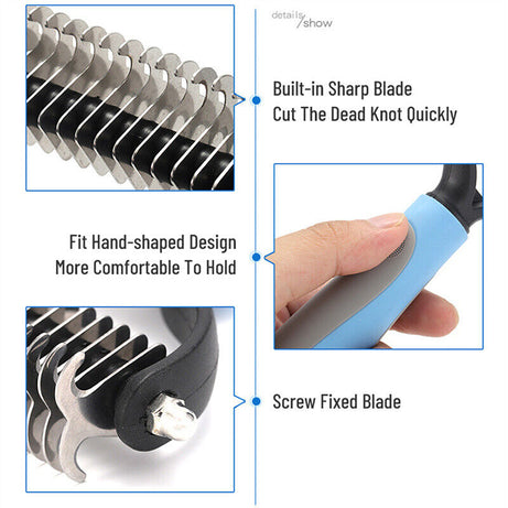Grooming Brush For Pet Dog Cat Deshedding Tool Rake Comb Fur