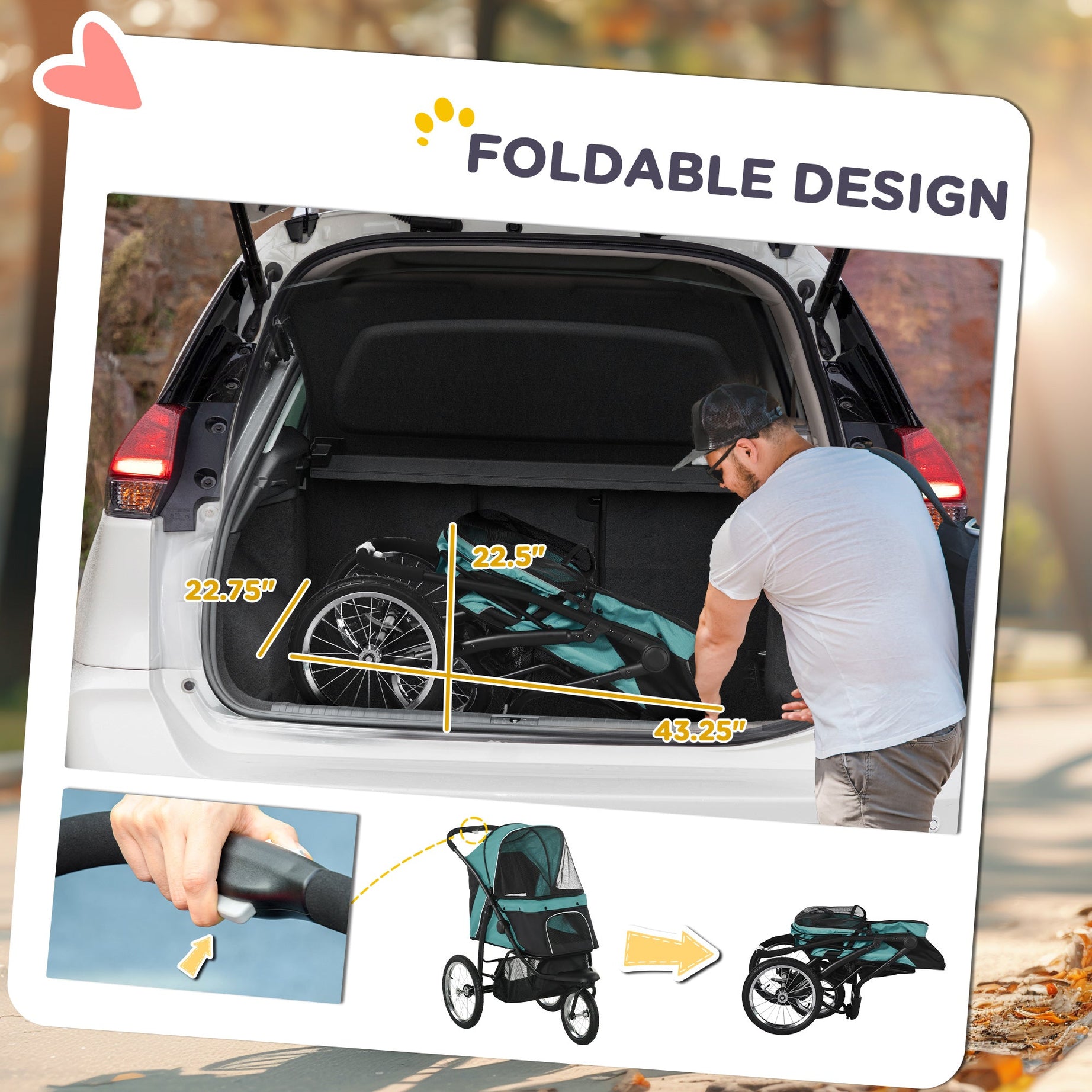 3 Wheels Pet Stroller For Small Dogs And Medium With Adjustable