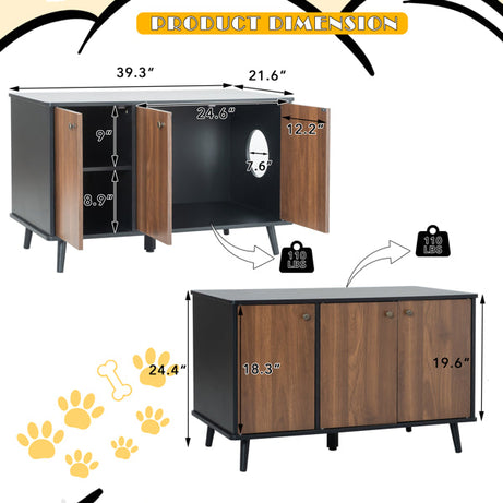 Litter Box Enclosure Cat Furniture With Hidden Plug 3 Doors Indoor