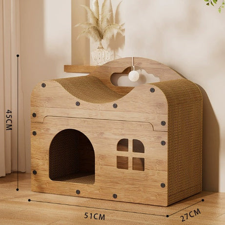 Cat Bed Scratching Post Wooden Vertical Sofa Corrugated Paper House