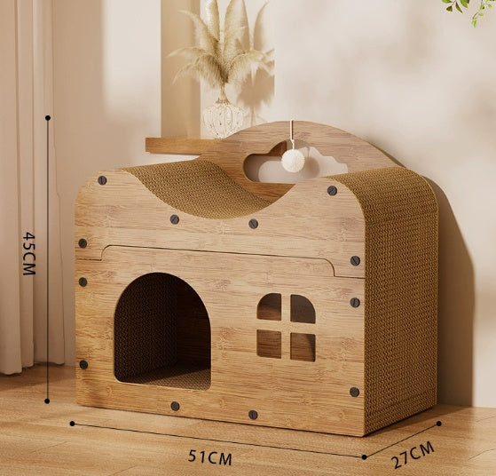Cat Bed Scratching Post Wooden Vertical Sofa Corrugated Paper House