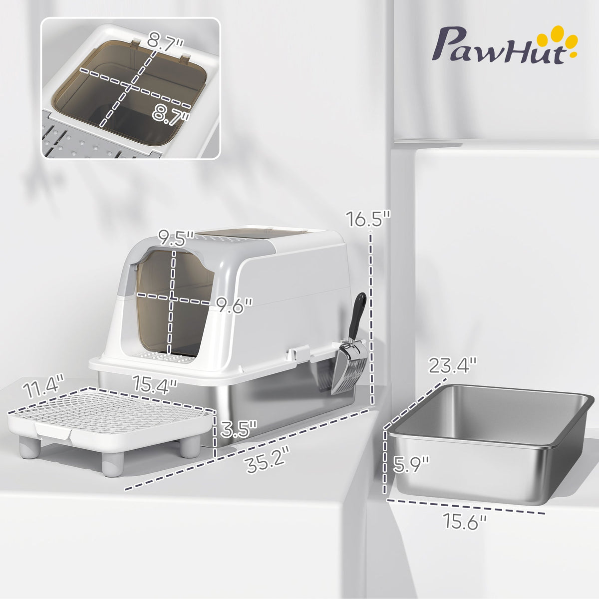 Extra Large Stainless Steel Litter Box Enclosed Cat With Scoop