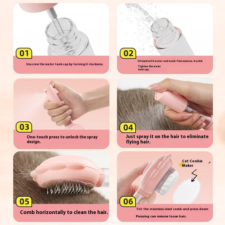 2-in-1 Self Cleaning Dog Brush Comb With Spray Pets Grooming Hair