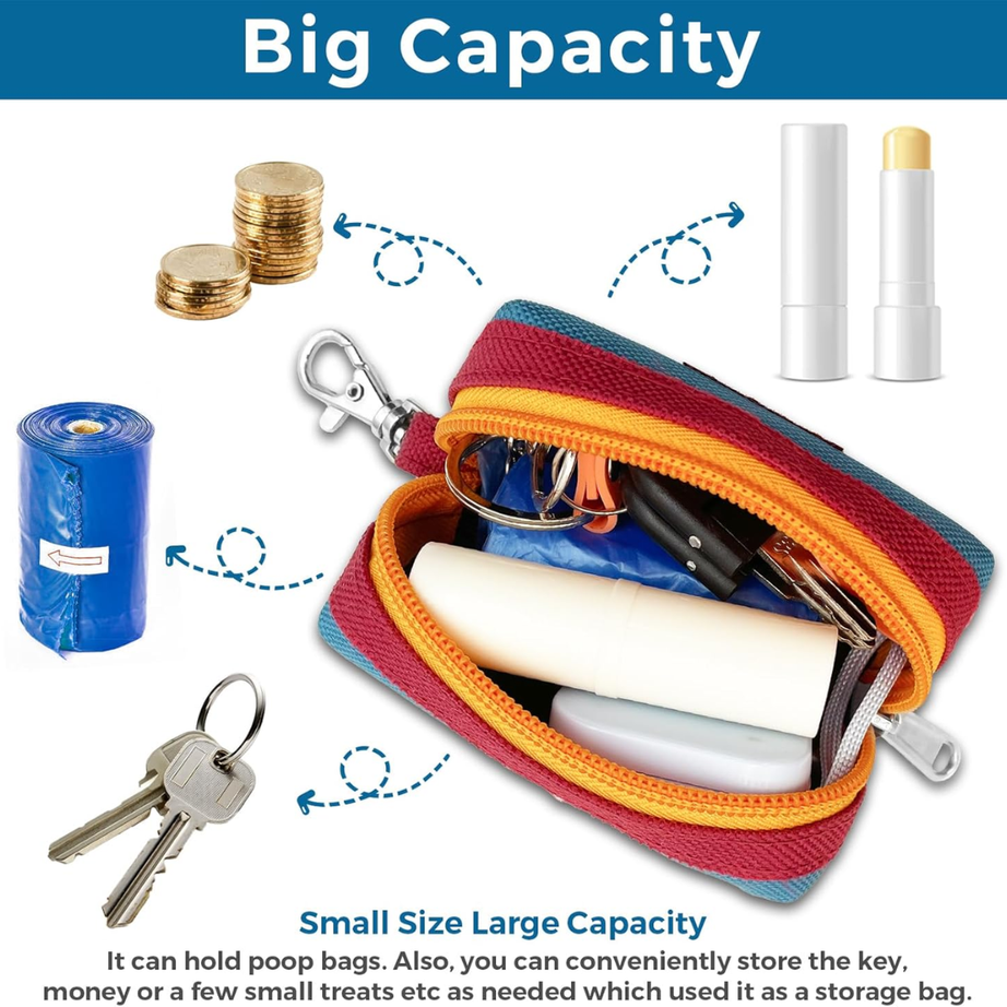 Dog Poop Bag Holder For Leash Zippered Canvas Dispenser Pouch