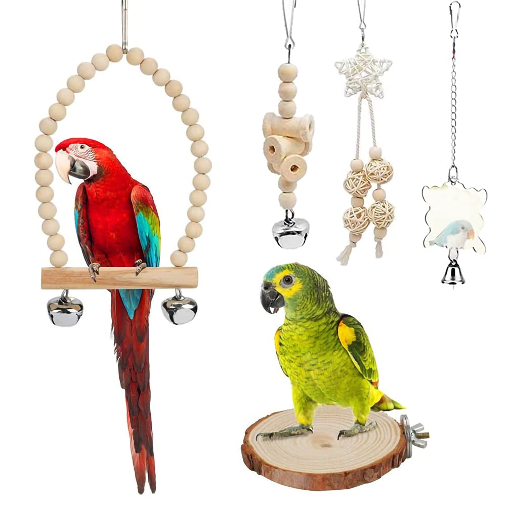 9-piece Parakeet Toys Budgie Bird Cage Accessories Set Natural Wood