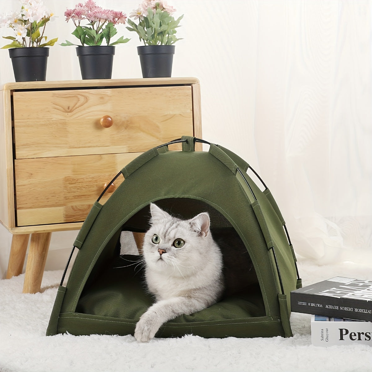 Cat Tent Bed With Removable Non-slip Soft Pad Portable Pet Cave