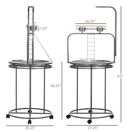 Pawhut Parrot Stand Large Bird Perch With Toy Hook 3 Ladders Wooden