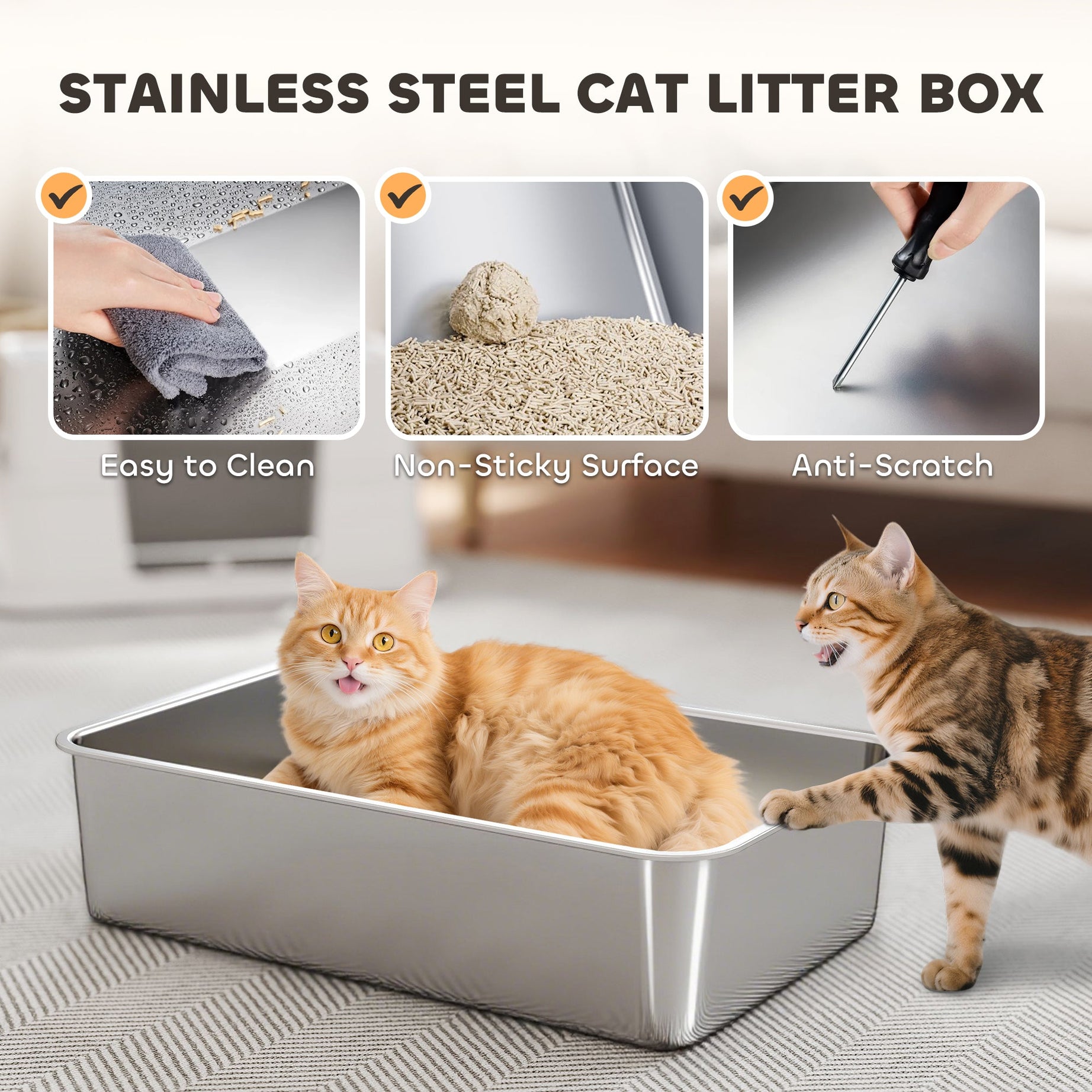 Xl Stainless Steel Litter Box W Flip Top Scoop Step Side Entry