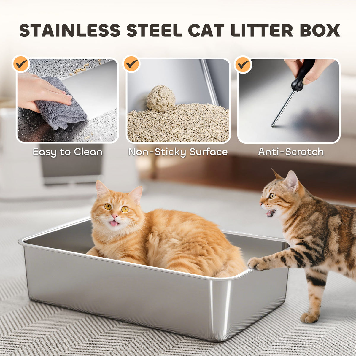 Xl Stainless Steel Litter Box W Flip Top Scoop Step Side Entry