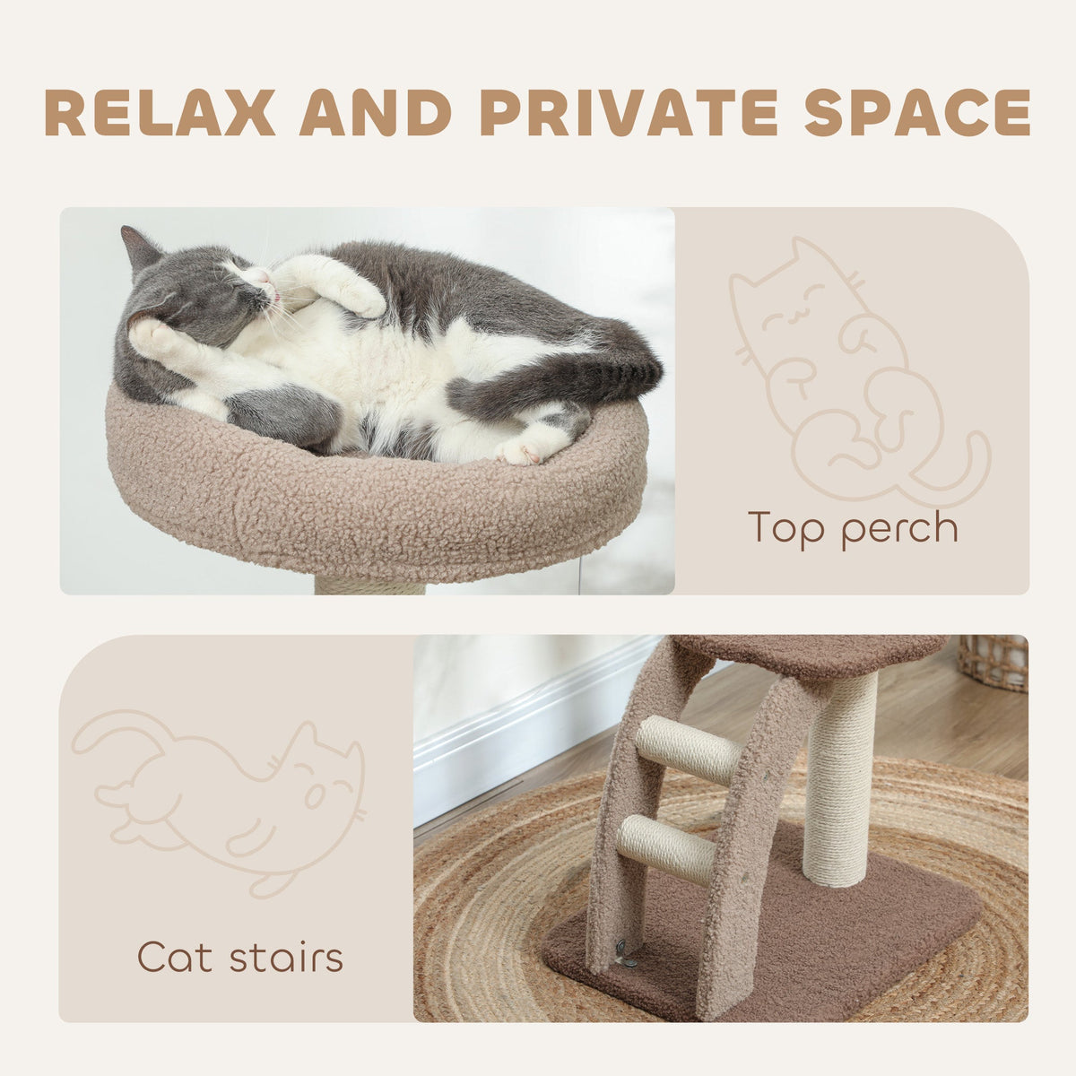 Cat Tree For Indoor Cats 88cm Tower With Sisal Scratching Post
