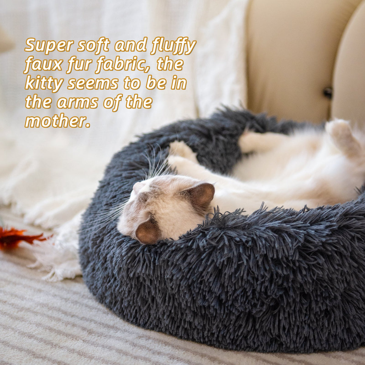 Dog Beds For Small Dogs Round Plush Cat Litter Kennel Pet Nest Mat (Dark Grey & Light Grey)