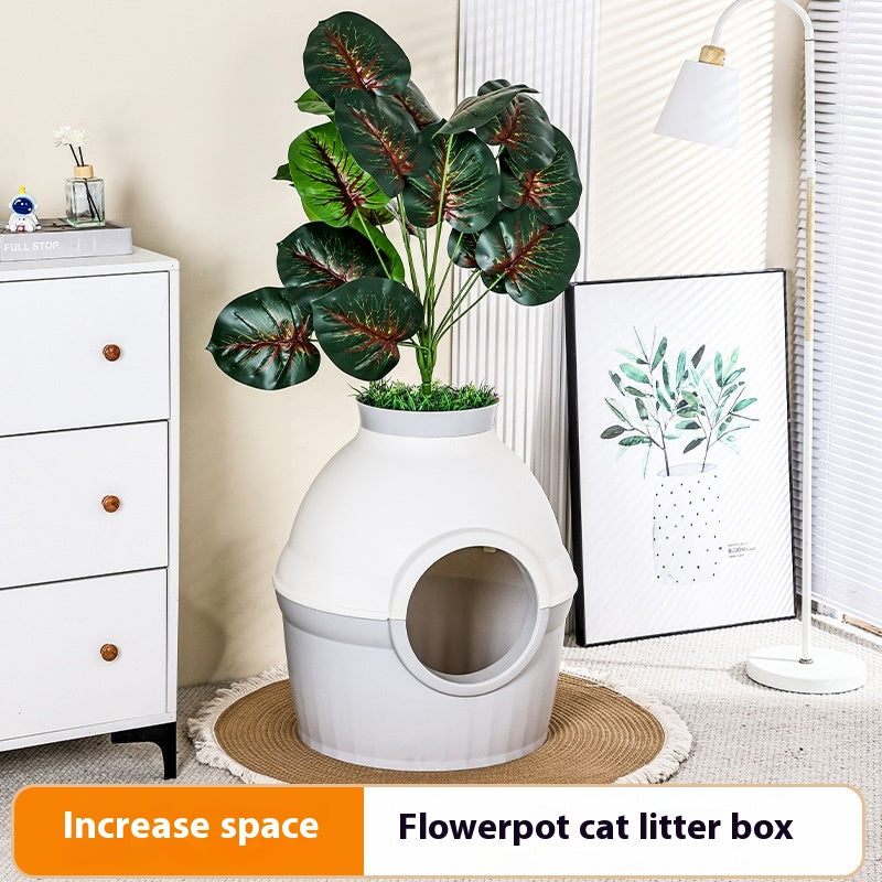 Hidden Fully Enclosed Green Plant Cat House Toilet Litter Box