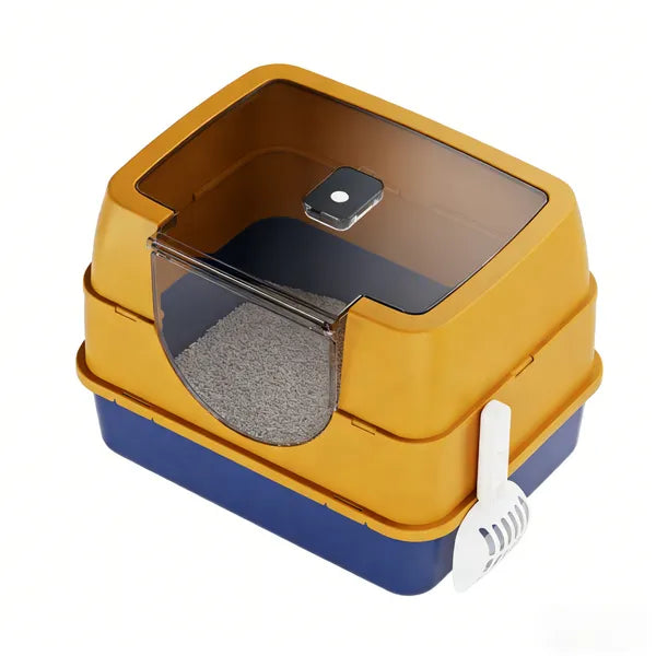 Galaxy Enclosed Orange Cat Litter Box Sealed To Prevent Odors
