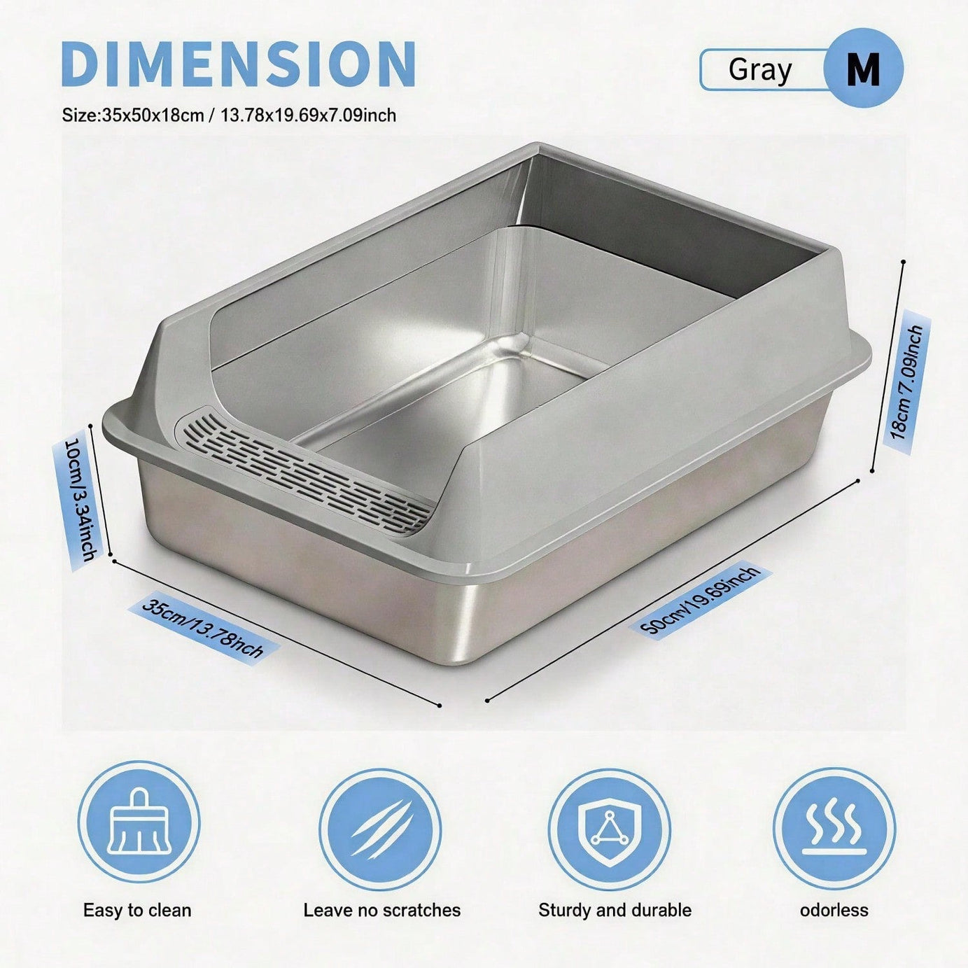 Stainless Steel Cat Litter Box Large Open Top With Anti Splash High