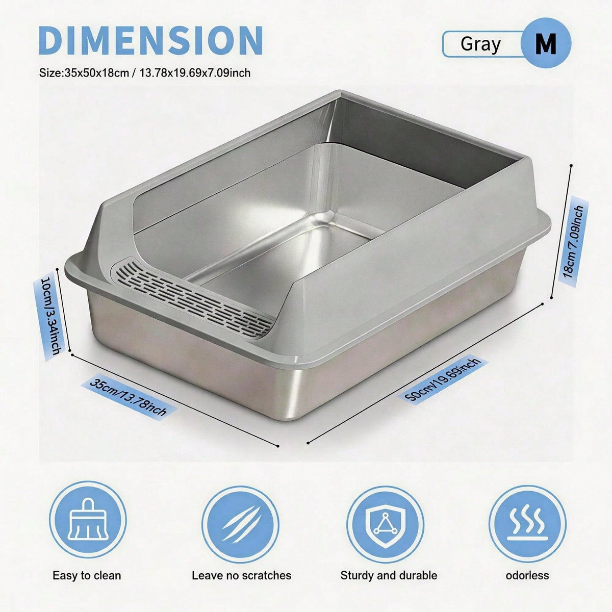 Stainless Steel Cat Litter Box Large Open Top With Anti Splash High