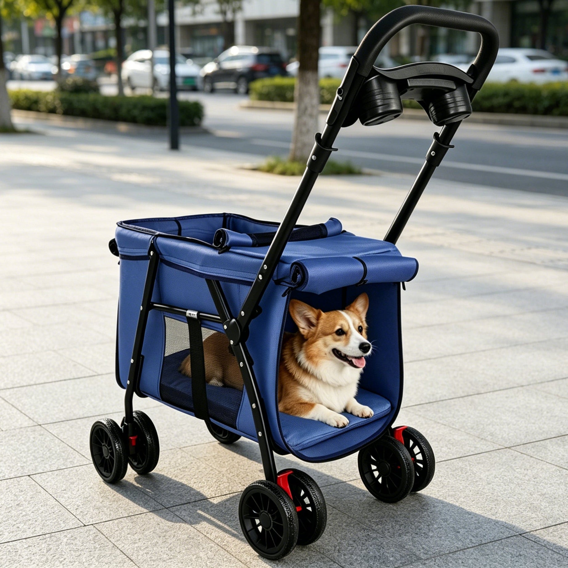 Pet Stroller Foldable 4-wheel Design Breathable Mesh Dog Cat