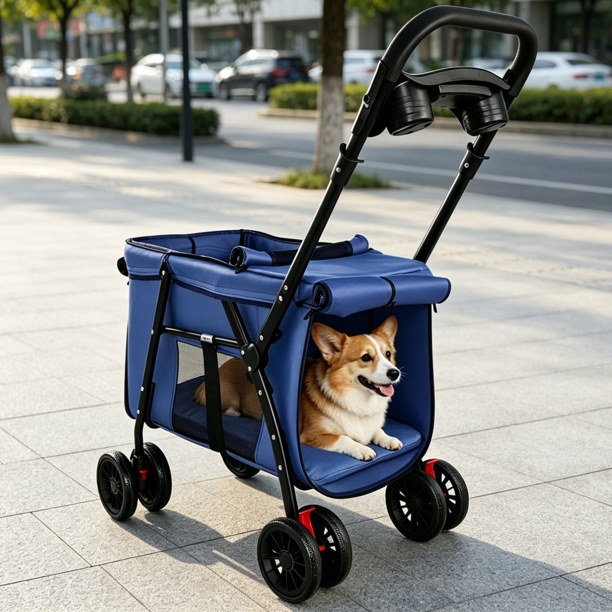 Pet Stroller Foldable 4-wheel Design Breathable Mesh Dog Cat